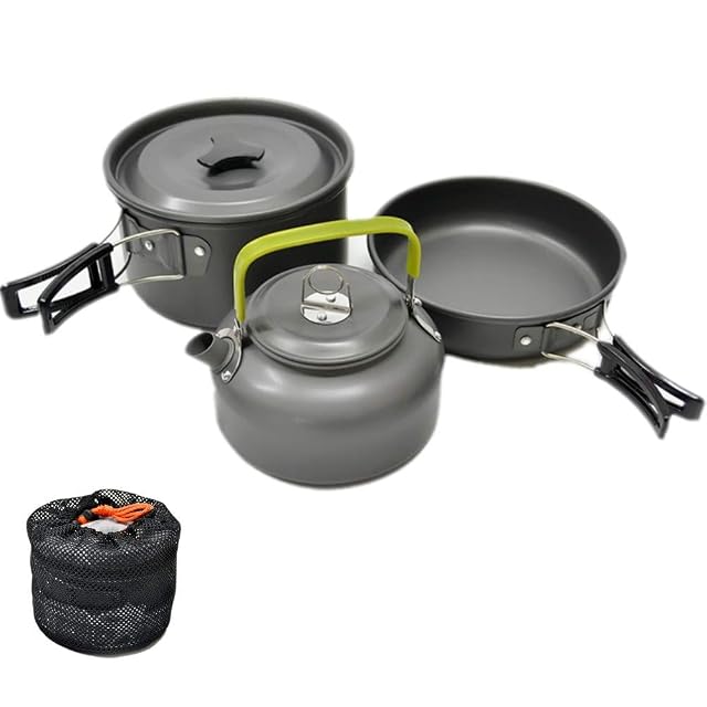 Popote de camping pliante en aluminium JZK avec faitout, poêle et bouilloire
