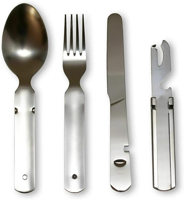 Ensemble de couverts de campagne KS-11 quatre pièces en acier inoxydable clipsées ensemble