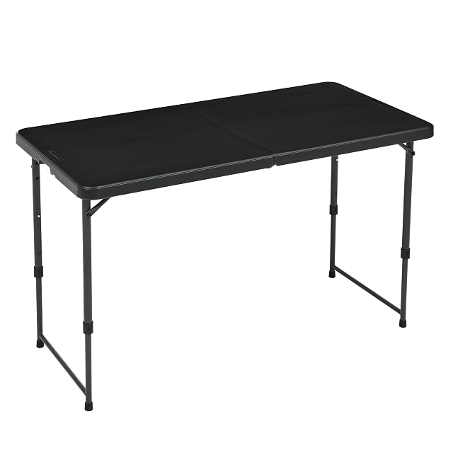 Table utilitaire pliante rectangulaire noire Amazon Basics avec pieds réglables et poignée de transport
