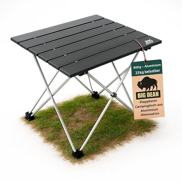 Petite table de camp pliante ultralégère BigDean avec plateau aluminium et sac de transport