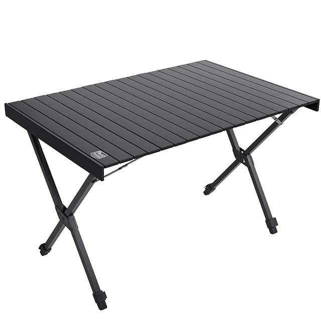 Table de camp pliante en aluminium noir Timber Ridge avec pieds réglables et sac de transport