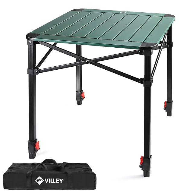 Table de camp pliante carrée en aluminium VILLEY avec son sac de transport