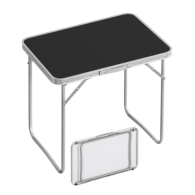 Table de camp pliante noire WOLTU avec poignée de transport et chant aluminium