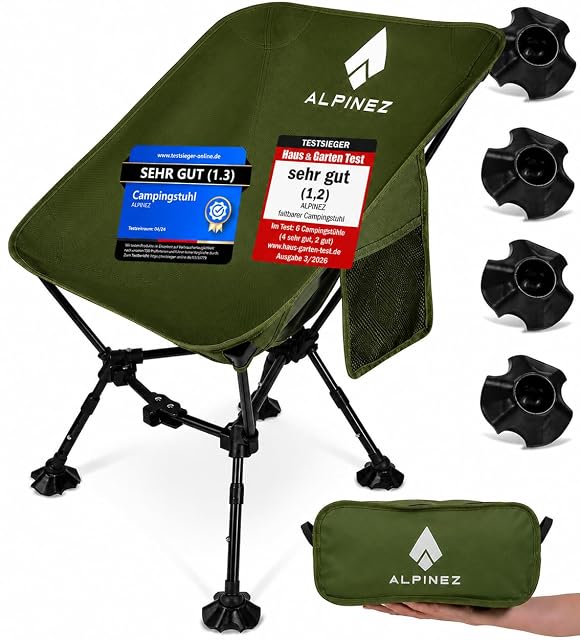 Chaise de camping compacte ALPINEZ avec armature à arceaux aluminium et assise Oxford foncée
