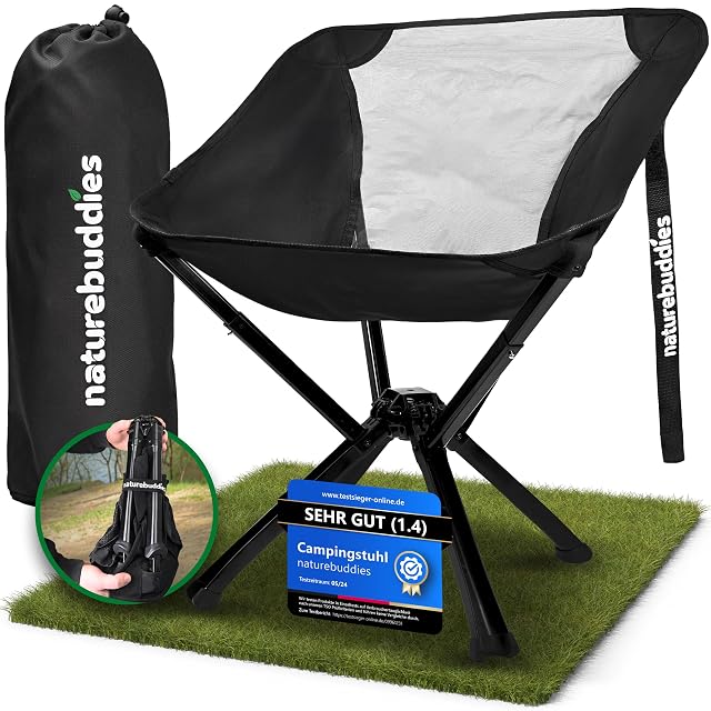 Chaise de camping compacte naturebuddies avec un cadre en aluminium et un dossier en filet respirant