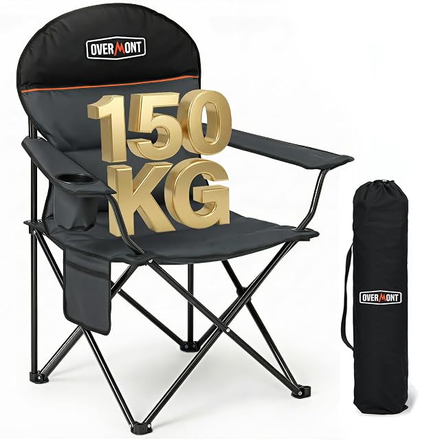 Chaise de camping pliante OVERMONT large à haut dossier avec un appuie-tête et un porte-gobelet