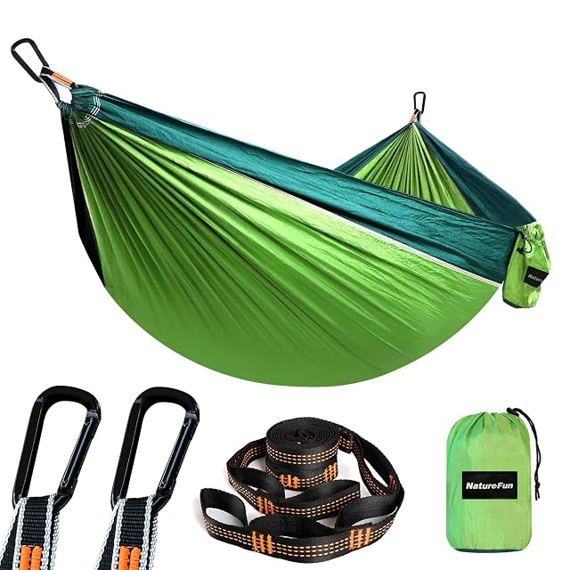 Hamac de camp de voyage ultraléger NatureFun en nylon parachute avec ses mousquetons