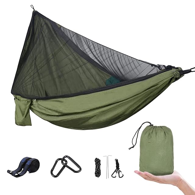 Hamac de camp UPhitnis en nylon parachute avec une moustiquaire zippée