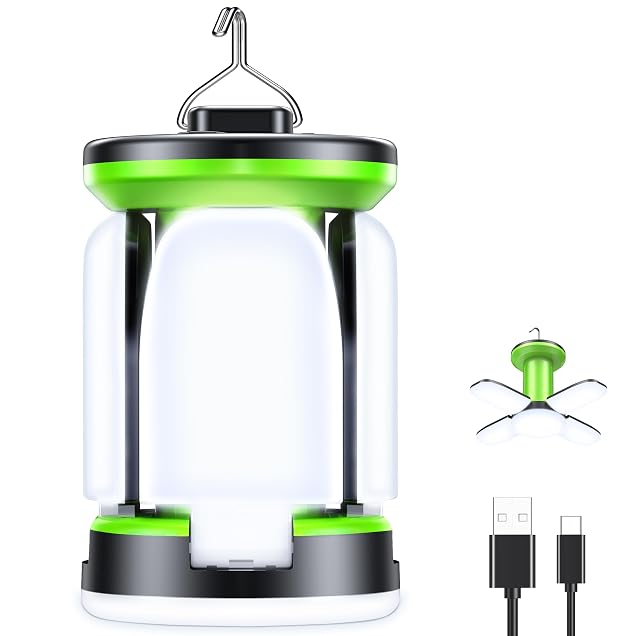Lanterne de camp rechargeable Blukar avec des panneaux lumineux latéraux repliables et un crochet sur le dessus