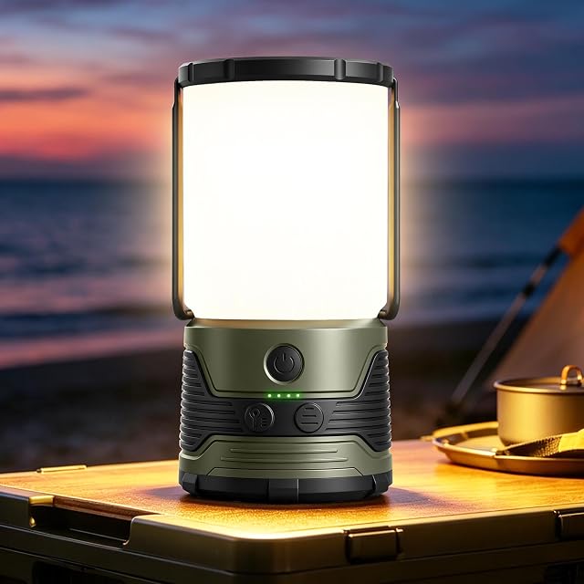 Lanterne de camp rechargeable Glocusent avec un verre dépoli, une poignée sur le dessus et un crochet caché