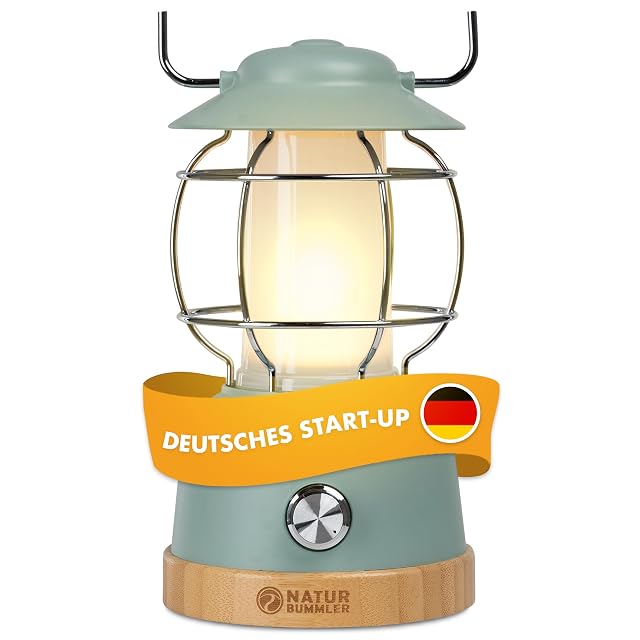 Lanterne de camp rechargeable NATURBUMMLER avec un corps en acier inoxydable et une base en bambou
