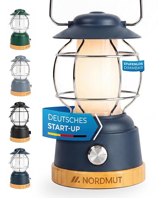 Lanterne de camping rechargeable NORDMUT bleu marine avec une poignée de transport et un crochet