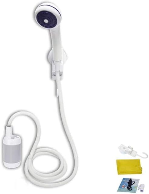 Pompe de douche de camping portative rechargeable Laserbeak grise avec un tuyau et un pommeau