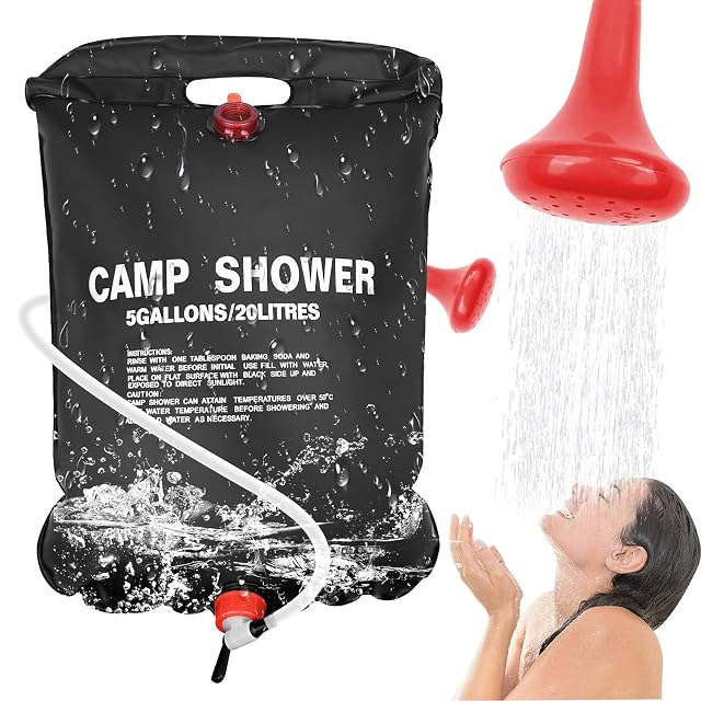 Poche de douche solaire de camping Traxenta en PVC noir de 20 litres avec un tuyau détachable