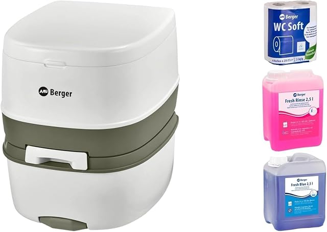 Toilettes de camping portatives à chasse BERGER Bio Supreme avec un réservoir à déchets amovible