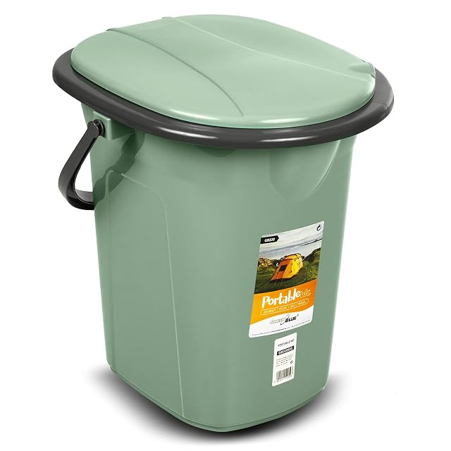 Toilettes de camping portatives à seau Green Blue GB320 avec un couvercle à charnière et une assise