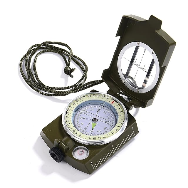 Boussole pliante de style militaire GWHOLE avec ses règles de bord et son étui de ceinture