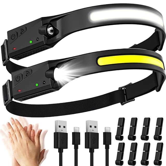 Lampe frontale rechargeable Aaizplz à LED COB et XPE avec faisceau grand angle, vendue par lot de deux