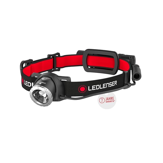 Lampe frontale rechargeable Ledlenser H8R avec lentille focalisante et feu arrière rouge