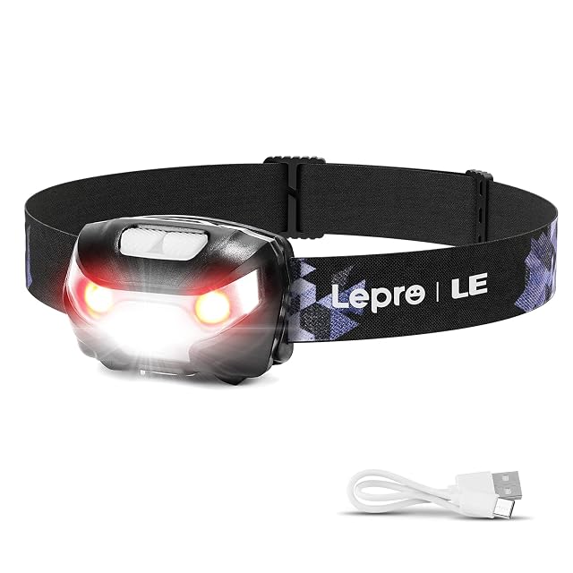 Lampe frontale LED rechargeable en USB-C Lepro avec mode lumière rouge