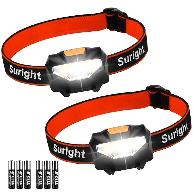 Lampe frontale à LED COB Suright avec bandeau élastique, vendue par lot de deux