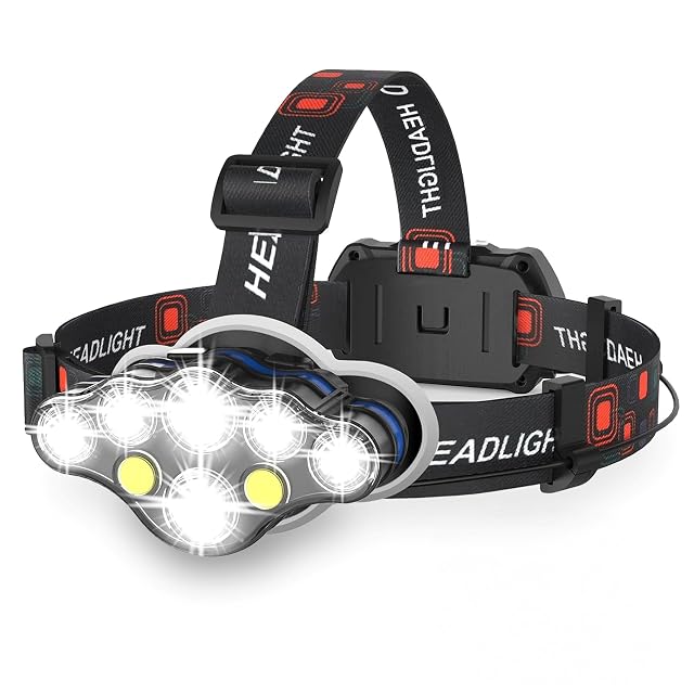 Lampe frontale LED rechargeable TravelHawk XL avec mode lumière rouge et étui de transport
