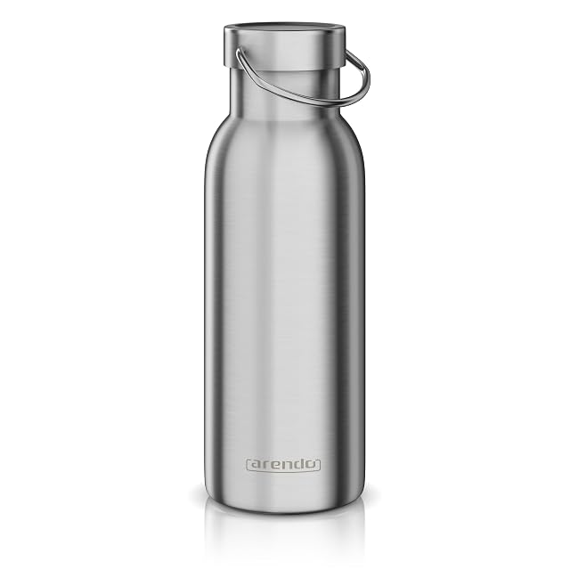 Bouteille isotherme Arendo de 500 ml en acier inoxydable brossé avec anse de portage sur le dessus