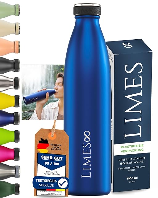 Bouteille isotherme Limes 8 d’un litre en acier inoxydable