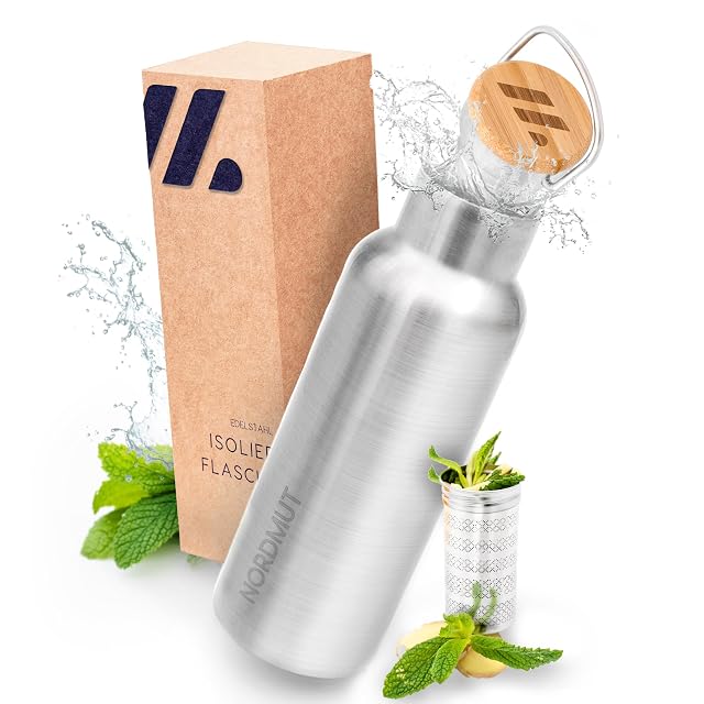 Bouteille NORDMUT d’un litre en acier inoxydable avec son infuseur à thé vissé