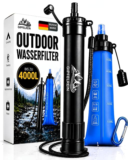 Filtre à eau outdoor Gipfelrein avec bouteille pliable de 0,5 litre et mousqueton