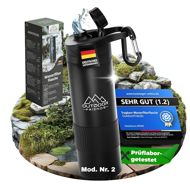 Gourde filtrante OUTDOOR-FRIENDS EasyPress avec un couvercle magnétique et une bande de préhension