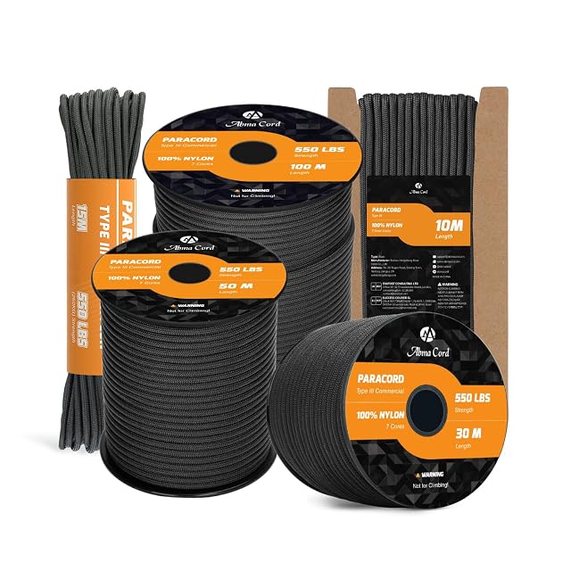Paracorde 550 de type III Abma Cord sur sa carte de rangement, 4 mm de diamètre