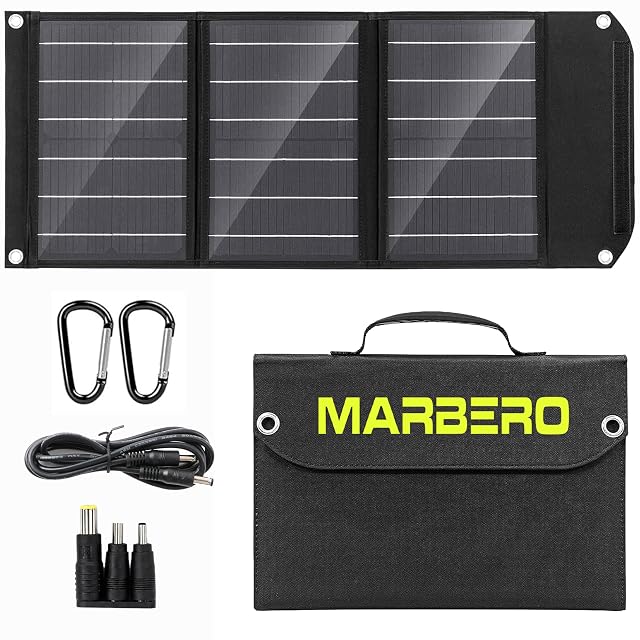 Panneau solaire pliant MARBERO MBSP30 avec une poignée de transport et des sorties USB-C, USB et DC