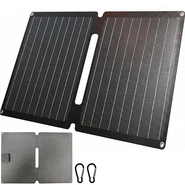 Chargeur solaire pliant QUXV de 20 W avec des ports USB-C et USB-A et deux mousquetons