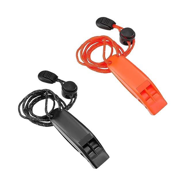 Sifflets de détresse NIYATA orange et noir avec leurs cordons réfléchissants réglables