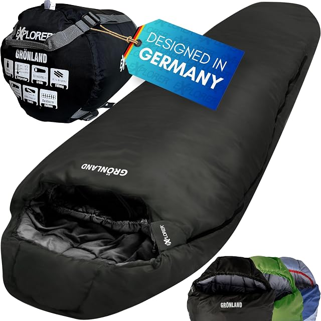 Sac de couchage momie EXPLORER GRÖNLAND noir avec une doublure polyester Pongee et une housse de compression