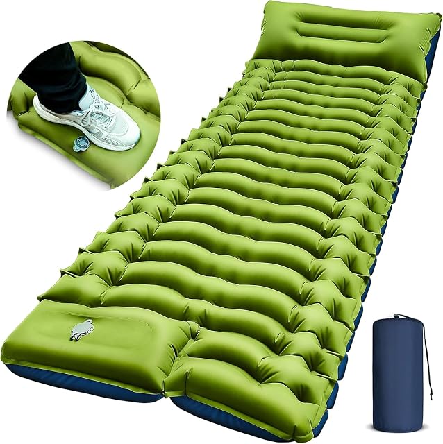 Matelas de camping gonflable Yuzonc à structure de chambres à air rayées avec un oreiller intégré