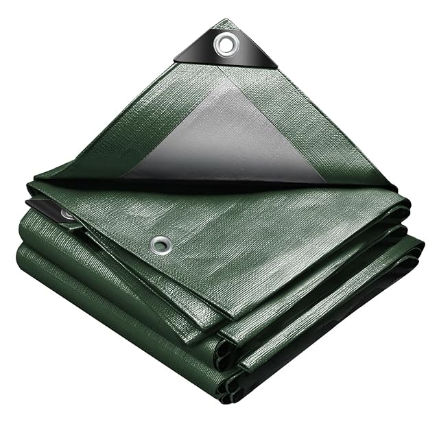 Bâche de protection VOUNOT verte et argentée avec des œillets en aluminium