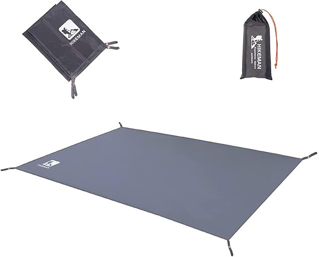 Tapis de sol vert HIKEMAN en Oxford ripstop avec œillets d’angle, installé sous une tente