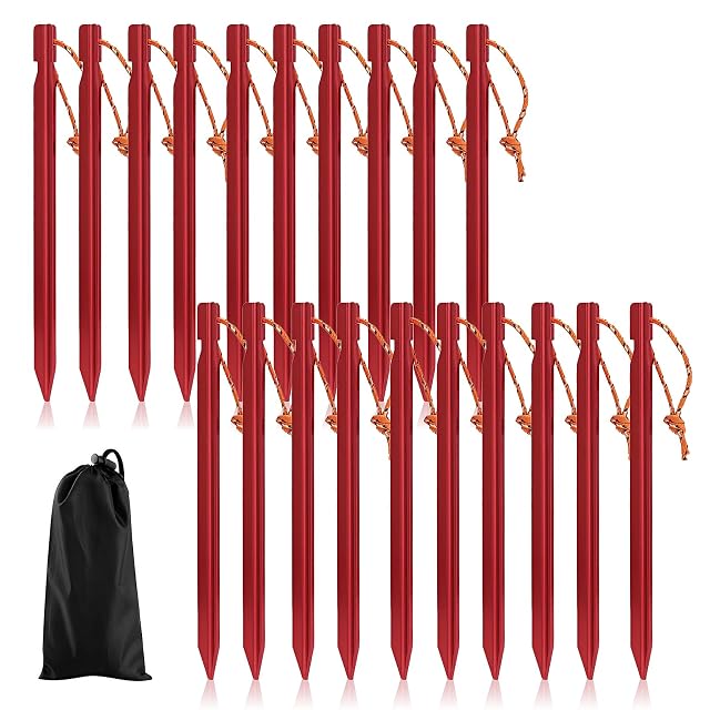 Piquets de tente YUDAWN en aluminium rouge à section en Y, avec cordons de hauban réfléchissants et pochette de rangement