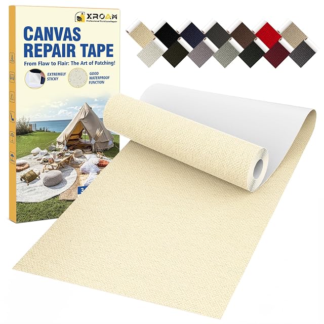 Bande de réparation autocollante en toile beige Xroam pour tentes et auvents