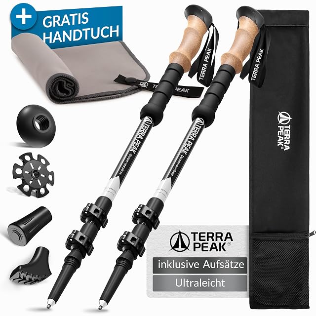 Bâtons de marche télescopiques en aluminium Terra Peak avec poignées en liège et embouts en caoutchouc